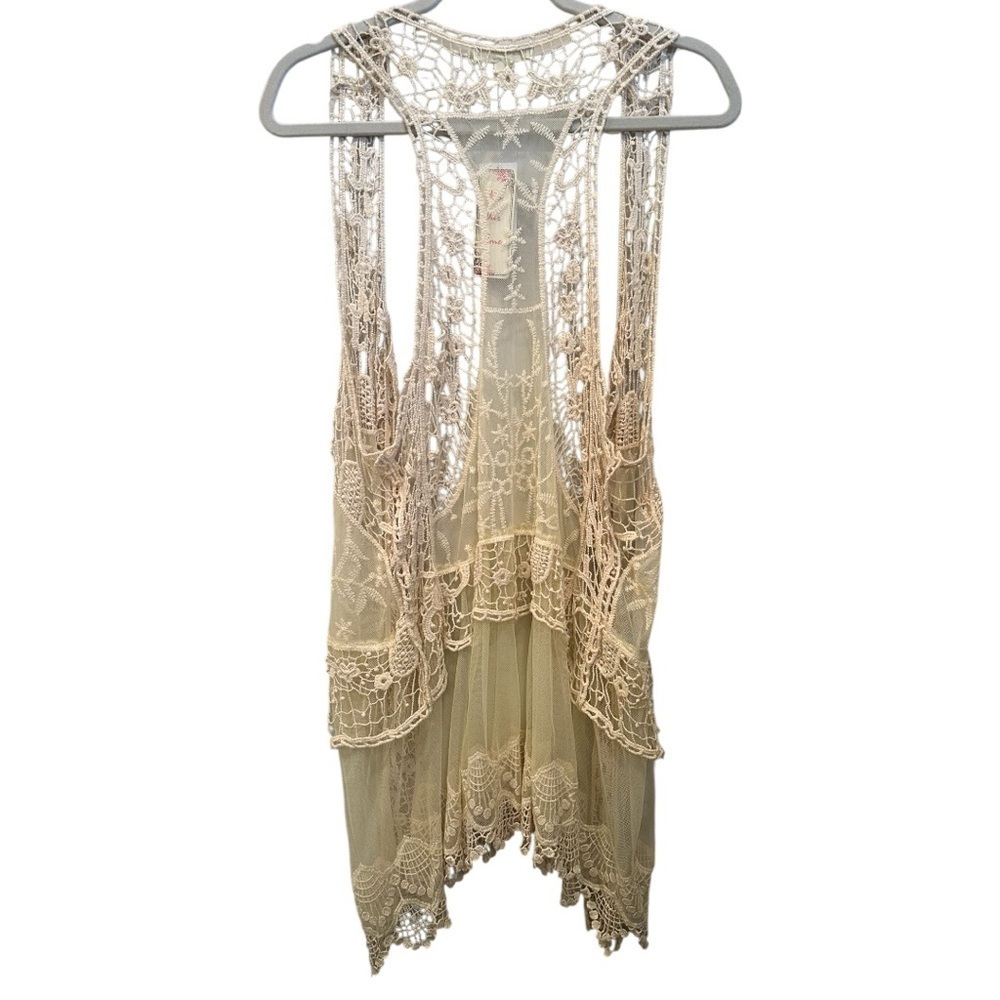 NWT Lace Crochet Kimono Lightweight Layer Sz L Coquette Boho Sheer
